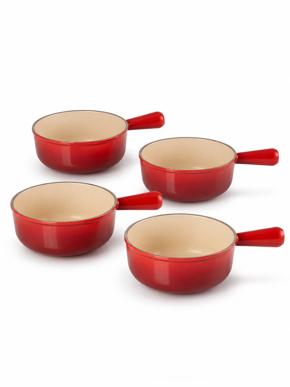 Le Creuset Red Mini Sauce Pans with Cream Interior — Set of 4